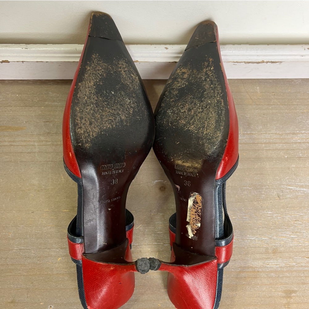 Miu Miu Red Leather Slingback Heels Square Toe Italy 38 Y2K Prada Grunge Punk - Picture 10 of 15